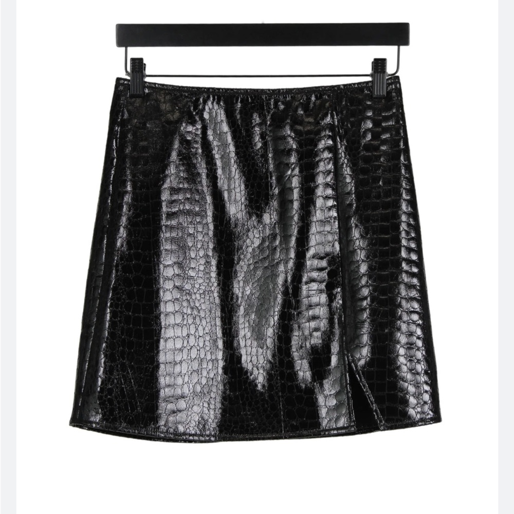 Motel Black Croc Faux Leather Mini Skirt NWT